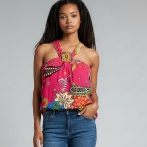 Miss Kelly 1999 Ladies Size L  Paisley Haltered Beaded Top